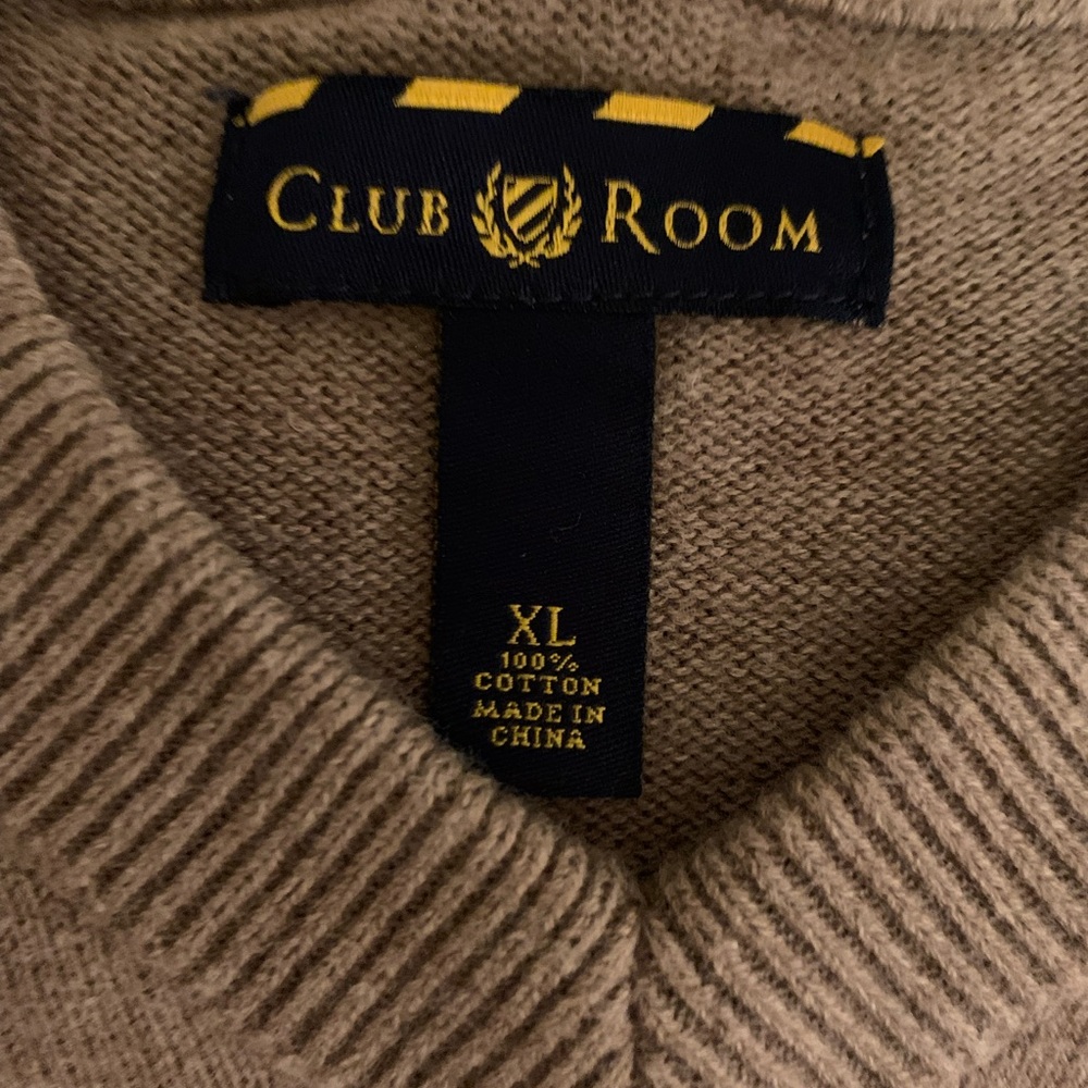 Tan, navy and cream color argyle style sweater. - Picture 3 of 5
